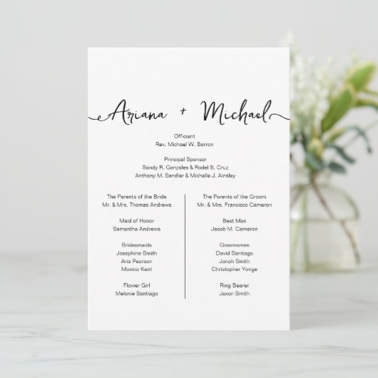 Simple Chic Custom Entourage list bruiloft Kaart (Staand voorkant)