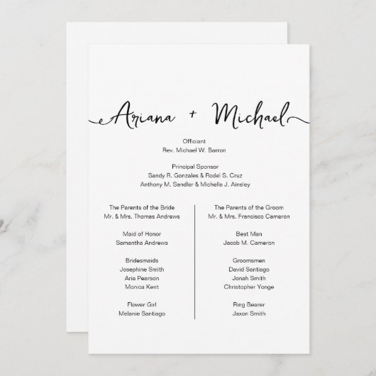 Simple Chic Custom Entourage list bruiloft Kaart (Voorkant / Achterkant)