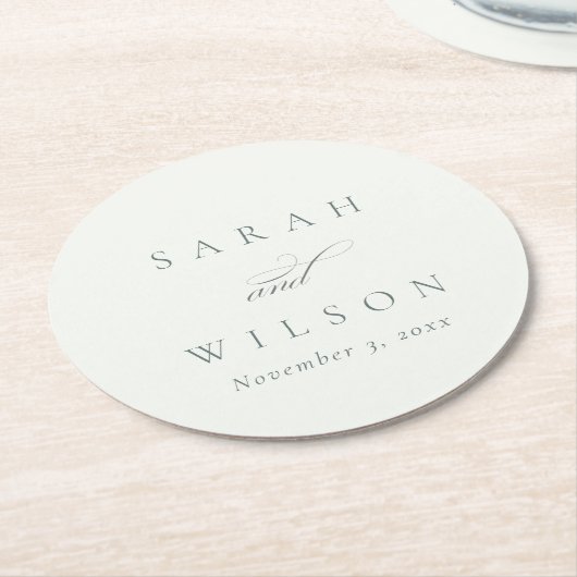 Simple Chic Elegant Script Black White Wedding Ronde Kartonnen Onderzetter (Gebogen)