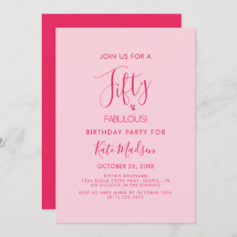 Simple Chic Fifty & FABULOUS! Pink Birthday Party Kaart