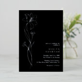 Simple Chic Floral Elegant Wedding Black & Silver Folie Uitnodiging (Staand Voorkant)