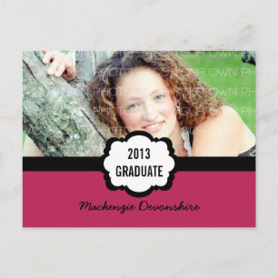 Simple Chic Graduation Party Briefkaart, Fuchsia Uitnodiging Briefkaart