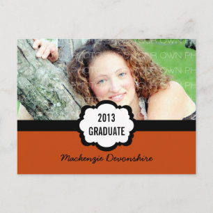 Simple Chic Graduation Party Briefkaart, Oranje Uitnodiging Briefkaart