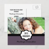 Simple Chic Graduation Party Briefkaart, Paars Uitnodiging Briefkaart (Voorkant / Achterkant)