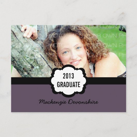 Simple Chic Graduation Party Briefkaart, Paars Uitnodiging Briefkaart (Voorkant)