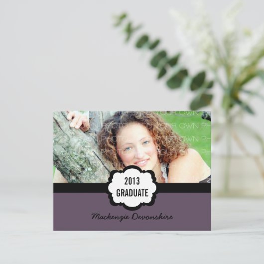 Simple Chic Graduation Party Briefkaart, Paars Uitnodiging Briefkaart (Staand voorkant)