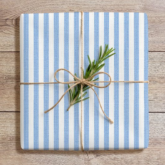 Simple Chic Linen Look Striped Pattern Blue White Cadeaupapier