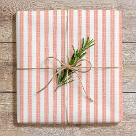 Simple Chic Linen Look Striped Pattern Coral Pink Cadeaupapier