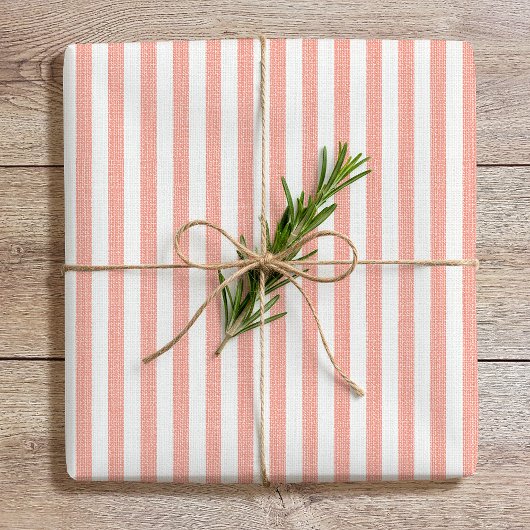 Simple Chic Linen Look Striped Pattern Coral Pink Cadeaupapier