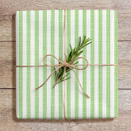 Simple Chic Linen Look Striped Pattern Green White Cadeaupapier