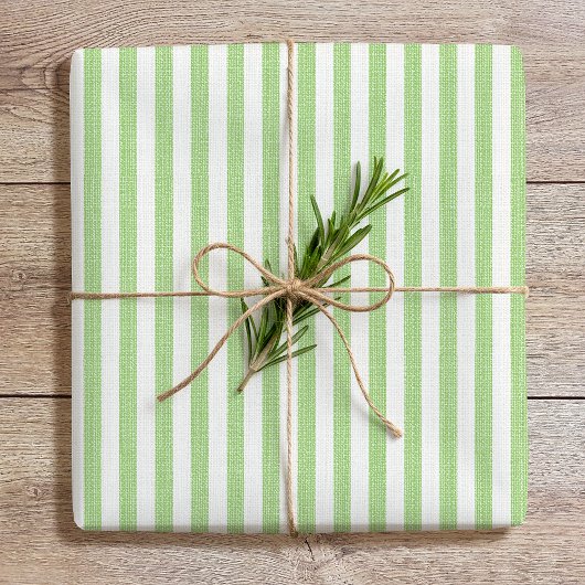Simple Chic Linen Look Striped Pattern Green White Cadeaupapier