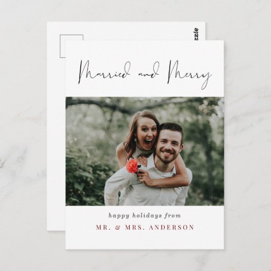 Simple Chic Married en Merry Photo Kerstmis Briefkaart (Voorkant / Achterkant)