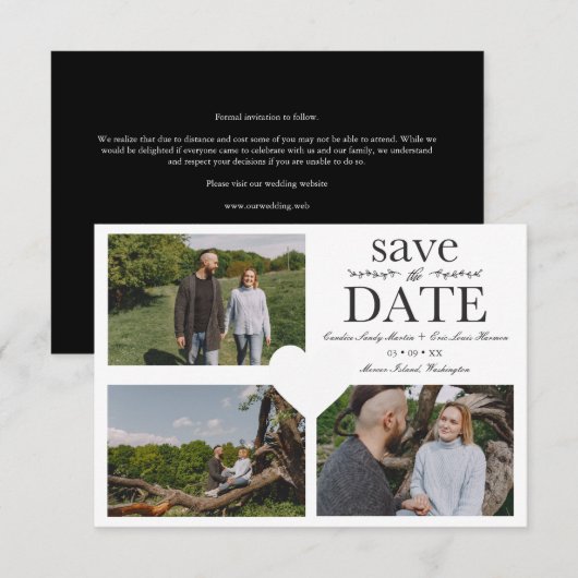 Simple Chic Minimalist Classic 3 Photos Engagement Save The Date (Voorkant / Achterkant)