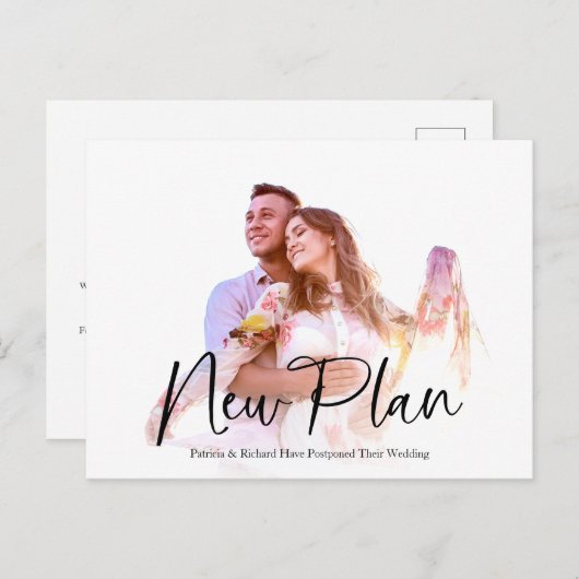 Simple Chic New Plan Weddenschap Uitgesteld Briefkaart (Voorkant / Achterkant)