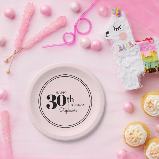 Simple Chic Pink 30th Birthday Party Papieren Bordje (Feest)