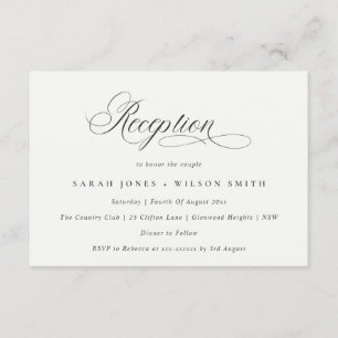 Simple Chic Script Black White Wedding Reception Informatiekaartje