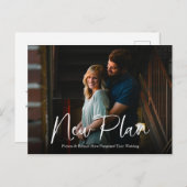 Simple Chic Script New Plan Weddenschap Postponed Briefkaart (Voorkant / Achterkant)