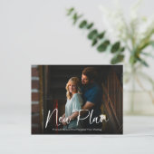 Simple Chic Script New Plan Weddenschap Postponed Briefkaart (Staand voorkant)