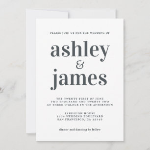 Simple Chic Typography Black White Wedding Kaart