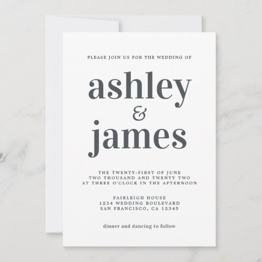 Simple Chic Typography Black White Wedding Kaart (Voorkant)