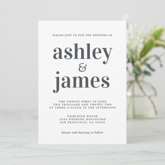 Simple Chic Typography Black White Wedding Kaart (Staand voorkant)