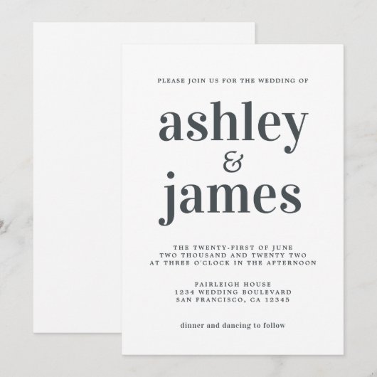 Simple Chic Typography Black White Wedding Kaart (Voorkant / Achterkant)