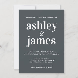 Simple Chic Typography Black White Wedding Kaart