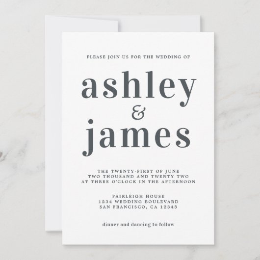 Simple Chic Typography Black White Wedding Kaart (Voorkant)