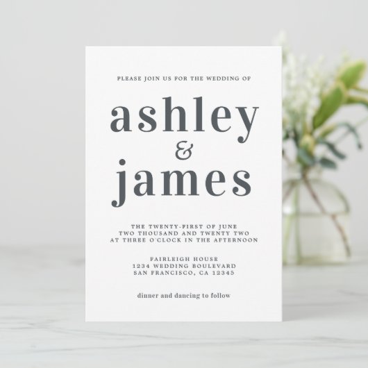 Simple Chic Typography Black White Wedding Kaart (Staand voorkant)