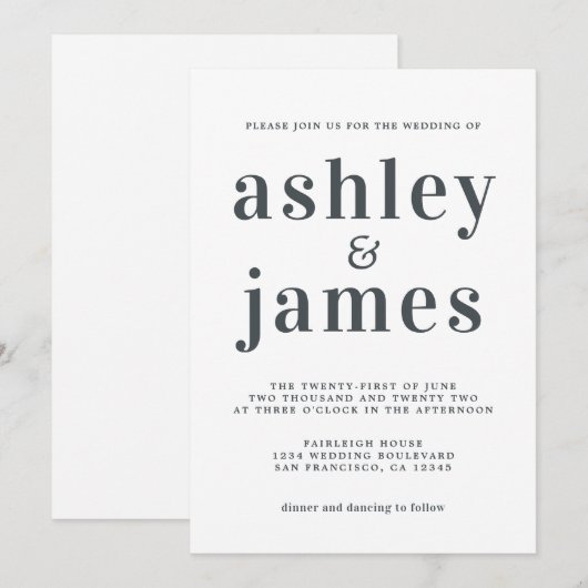 Simple Chic Typography Black White Wedding Kaart (Voorkant / Achterkant)