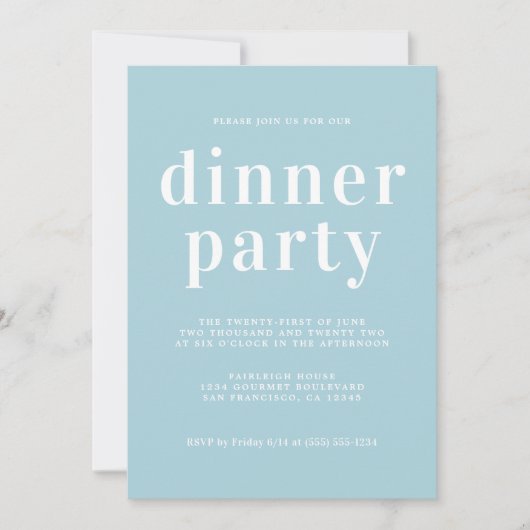Simple Chic Typography Blue Glow Dinner Party Kaart (Voorkant)