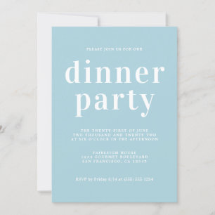 Simple Chic Typography Blue Glow Dinner Party Kaart