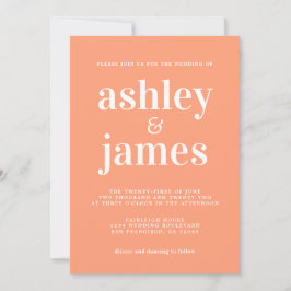 Simple Chic Typography Cantaloupe Oranje Wedding Kaart
