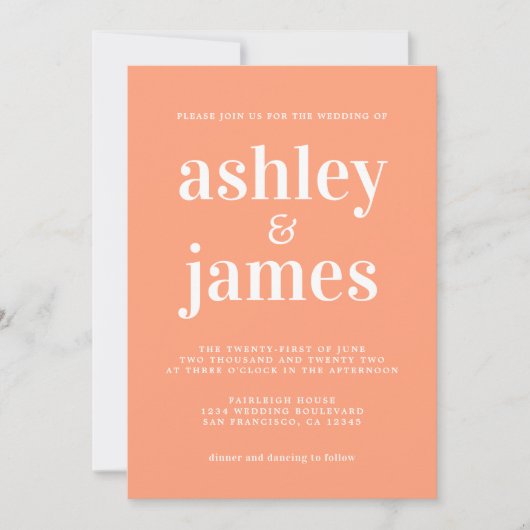 Simple Chic Typography Cantaloupe Oranje Wedding Kaart (Voorkant)