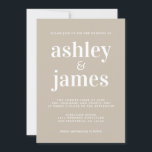 Simple Chic Typography Shiitake Gray Wedding Kaart<br><div class="desc">Eenvoudige en chic bruiloft-uitnodiging is voorzien van een stijlvolle, elegante en moderne witte typografie op een zwarte achtergrond. Voeg gewoon je trouwgegevens toe. Exclusief voor u ontworpen door Happy Dolphin Studio. Neem contact met ons op via happydolphinstudio@outlook.com als je hulp of overeenkomende producten nodig hebt. We helpen je graag om...</div>
