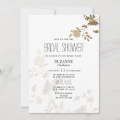 Simple chic white gold glitter flora Bridal Shower Kaart (Voorkant)