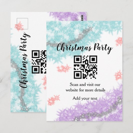 Simple christmas party website barcode QR add name Briefkaart (Voorkant / Achterkant)