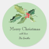Simple Christmas Watercolor Botanical Classis Ronde Sticker (Voorkant)