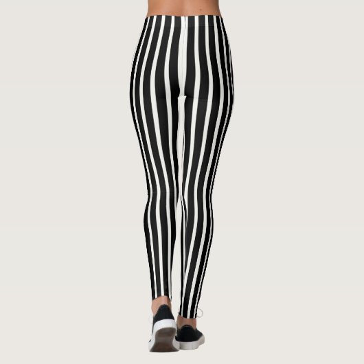  Simple Classic Black and White Vertical Striped Leggings (Achterkant)