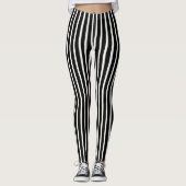 Simple Classic Black and White Vertical Striped Leggings (Voorkant)