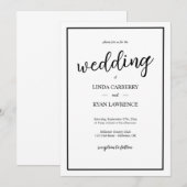 Simple Classic Black and White Wedding Invitation Kaart (Voorkant / Achterkant)