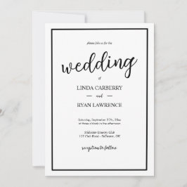 Simple Classic Black and White Wedding Invitation Kaart