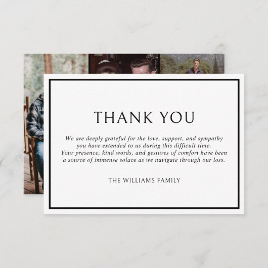 Simple Classic Black Frame Funeral Sympathy Photos Bedankkaart (Voorkant / Achterkant)