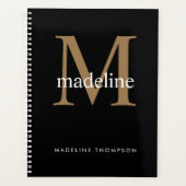 Simple Classic Black Gold Monogram Name Initiaal Planner (Voorkant)