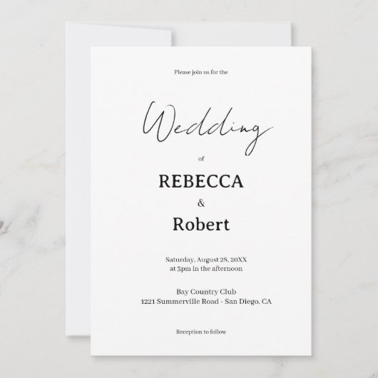 Simple Classic Black & White Wedding Invite Kaart (Voorkant)