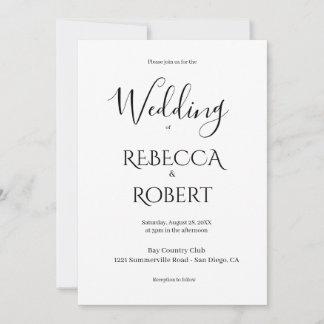 Simple Classic Black & White Wedding Invite Kaart