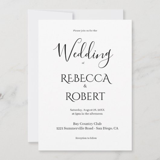 Simple Classic Black & White Wedding Invite Kaart (Voorkant)