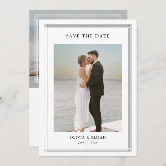 Simple Classic Border 2 Photo Elegant Wedding Save The Date (Voorkant / Achterkant)
