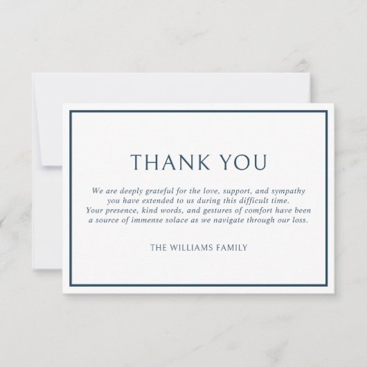 Simple Classic Dark Blue Frame Funeral Sympathy Bedankkaart (Voorkant)