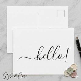 Simple Classic Hello Postcard with Clean White Des Briefkaart